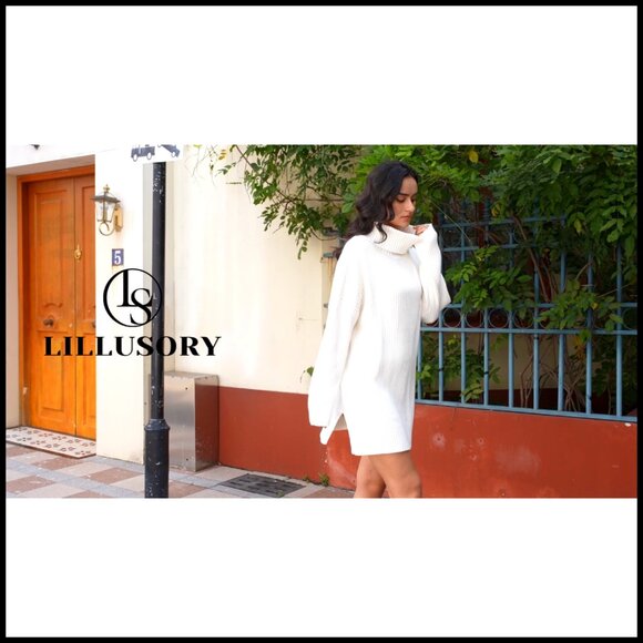 Plus Size Turtleneck Oversized Sweater Dress Winter Pullover Tunic - Picture 7 of 7